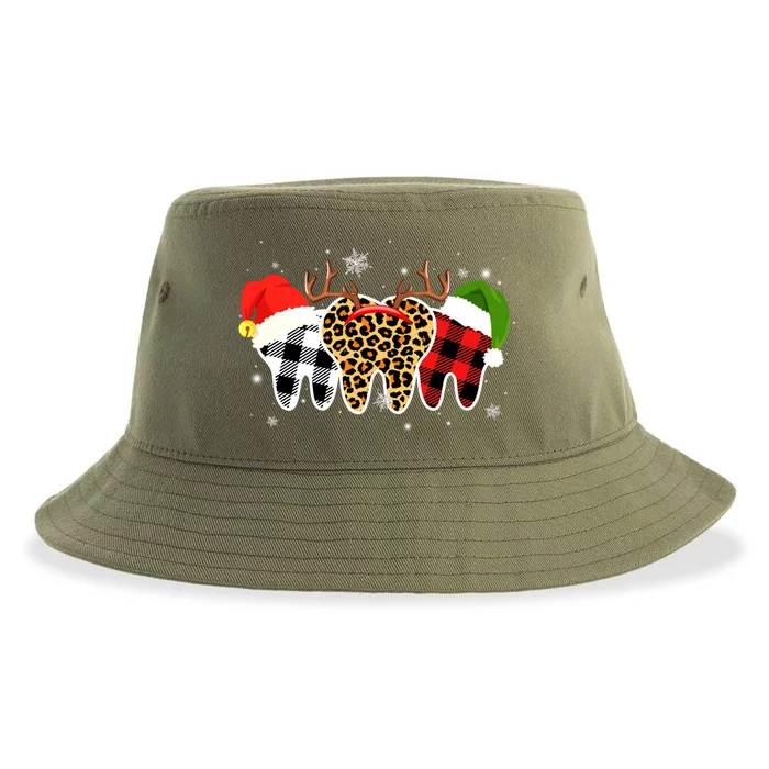 Buffalo Plaid Leopard Teenth Squad Merry Xmas Dentist Dental Gift Sustainable Bucket Hat