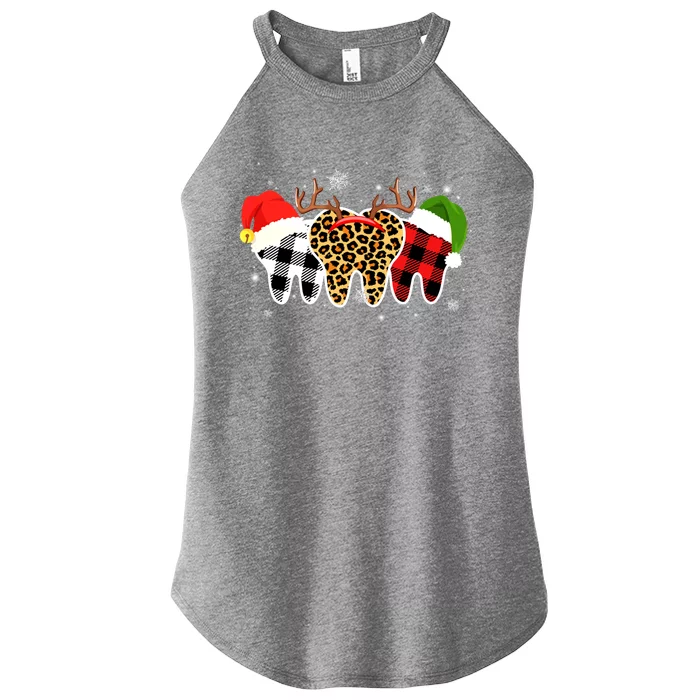 Buffalo Plaid Leopard Teenth Squad Merry Xmas Dentist Dental Gift Women’s Perfect Tri Rocker Tank