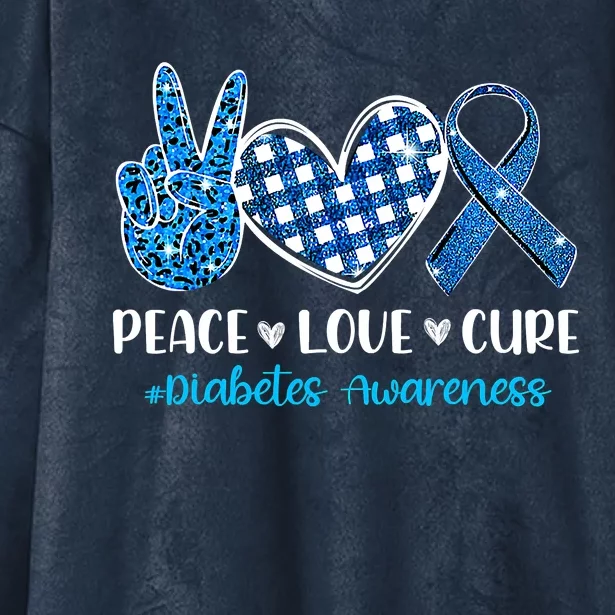 Bleached Peace Love Cure Grey Blue Ribbon Diabetes Awareness Hooded Wearable Blanket