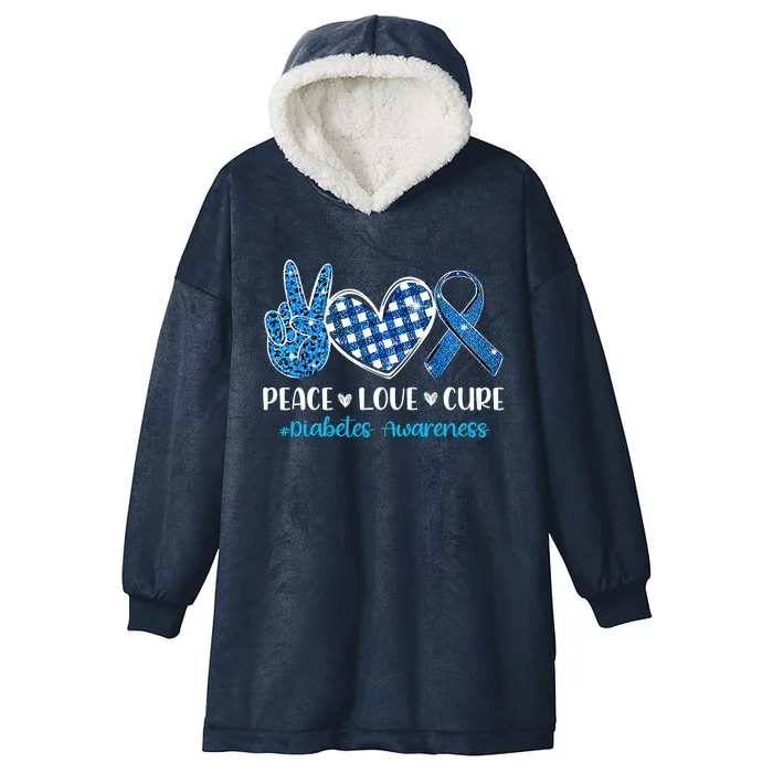 Bleached Peace Love Cure Grey Blue Ribbon Diabetes Awareness Hooded Wearable Blanket