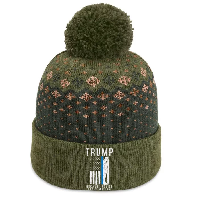 Because Police Lives Matter Pro Trump Thin Blue Line Us Flag The Baniff Cuffed Pom Beanie