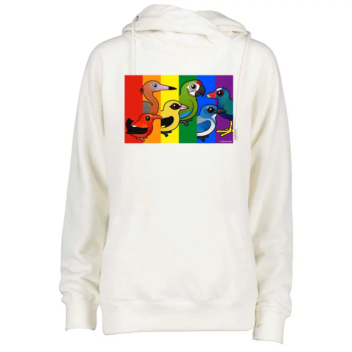 Birdorable Pride Lgbtq Rainbow Colorful Cartoon Cute Birds Gift Womens Funnel Neck Pullover Hood