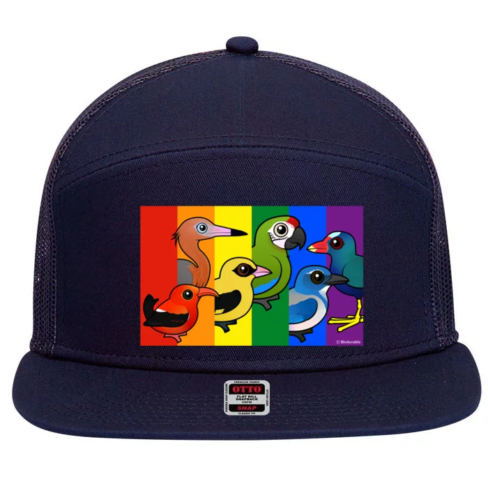 Birdorable Pride Lgbtq Rainbow Colorful Cartoon Cute Birds Gift 7 Panel Mesh Trucker Snapback Hat