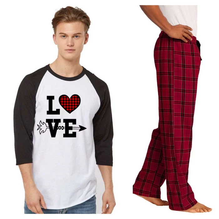 Buffalo Plaid Love Heart Valentine's Day Pajama Top Great Gift Raglan Sleeve Pajama Set