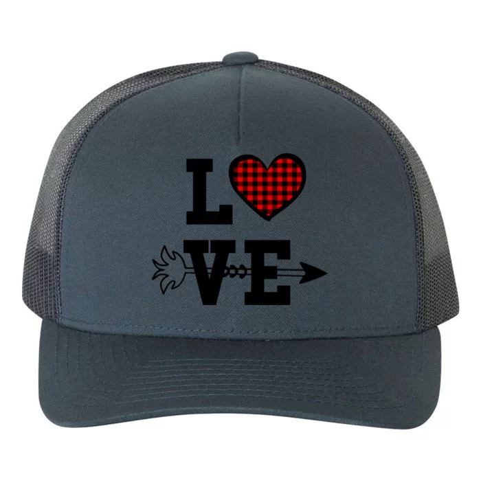 Buffalo Plaid Love Heart Valentine's Day Pajama Top Great Gift Yupoong Adult 5-Panel Trucker Hat