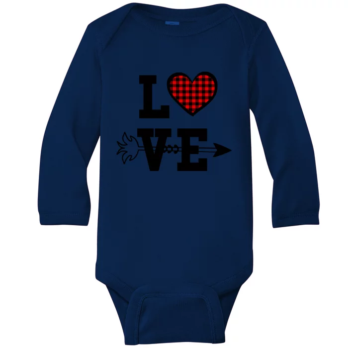 Buffalo Plaid Love Heart Valentine's Day Pajama Top Great Gift Baby Long Sleeve Bodysuit