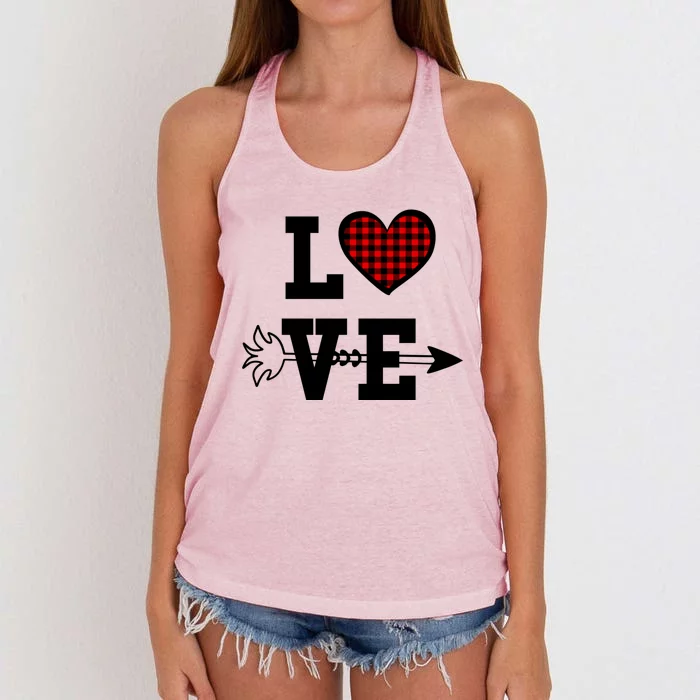 Buffalo Plaid Love Heart Valentine's Day Pajama Top Great Gift Women's Knotted Racerback Tank