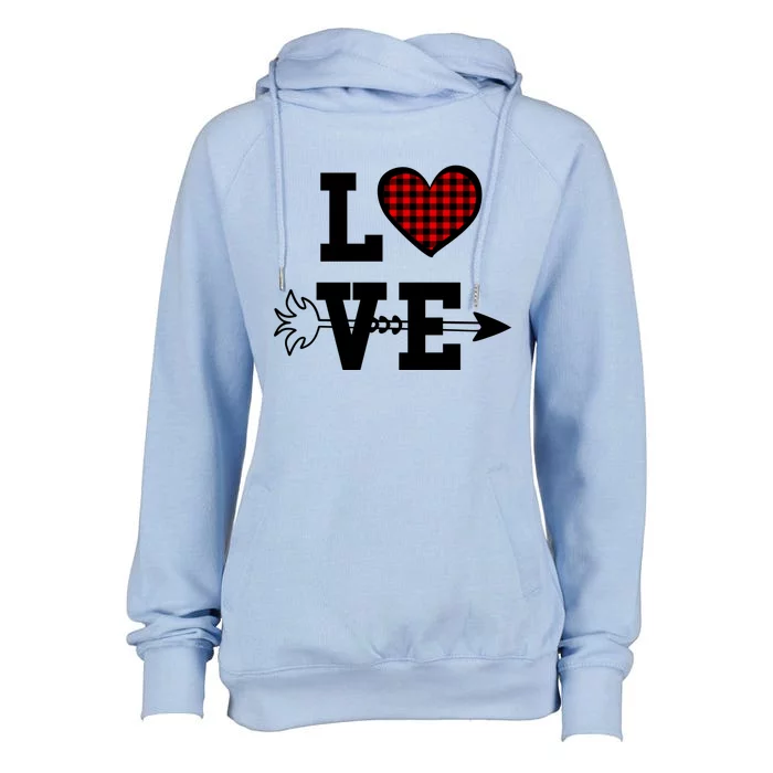 Buffalo Plaid Love Heart Valentine's Day Pajama Top Funny Gift Womens Funnel Neck Pullover Hood