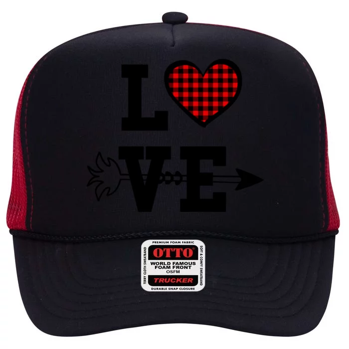 Buffalo Plaid Love Heart Valentine's Day Pajama Top Funny Gift High Crown Mesh Trucker Hat