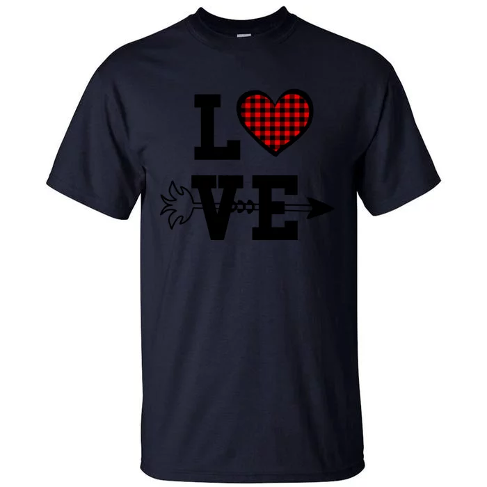 Buffalo Plaid Love Heart Valentine's Day Pajama Top Funny Gift Tall T-Shirt