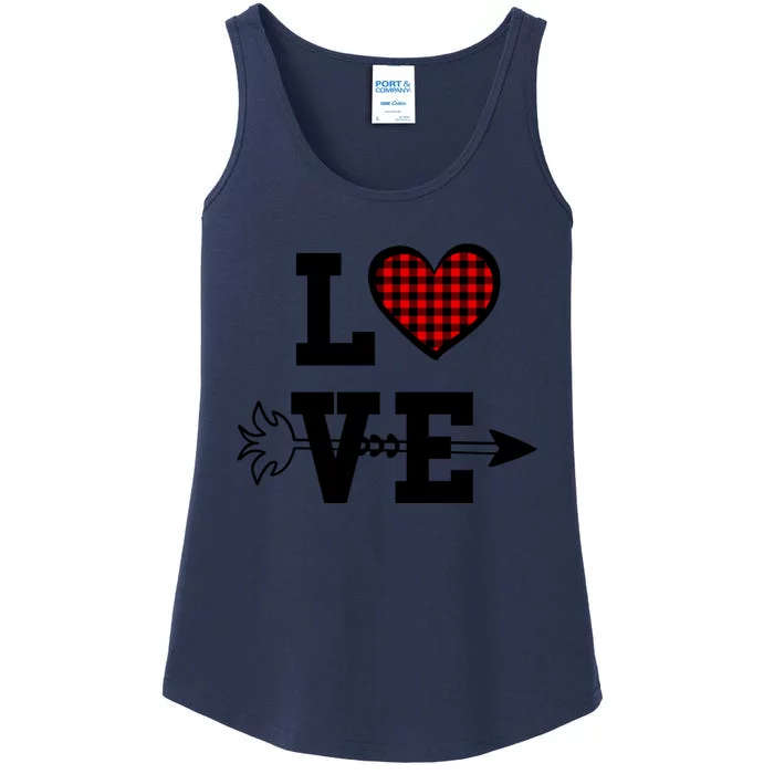 Buffalo Plaid Love Heart Valentine's Day Pajama Top Funny Gift Ladies Essential Tank