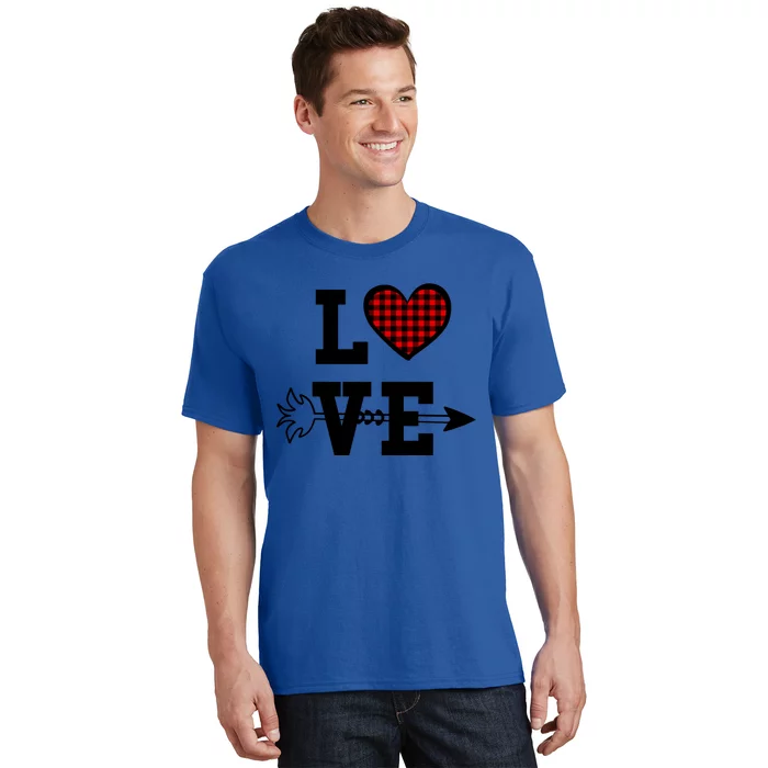 Buffalo Plaid Love Heart Valentine's Day Pajama Top Gift T-Shirt