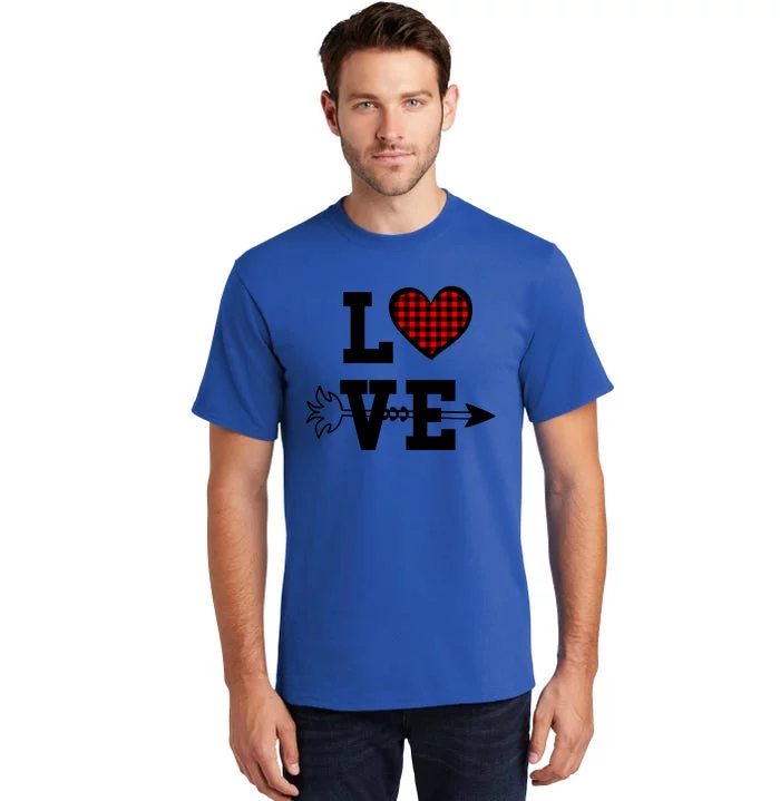 Buffalo Plaid Love Heart Valentine's Day Pajama Top Gift Tall T-Shirt