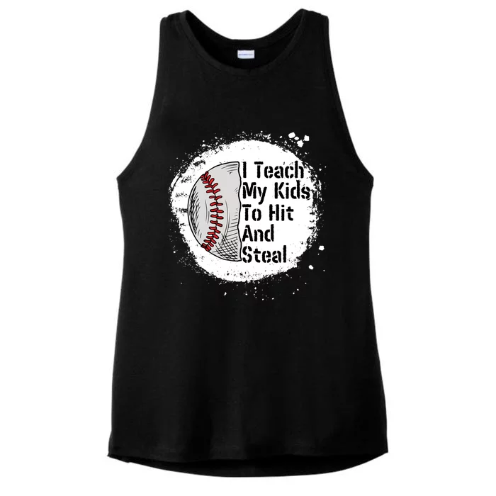 Baseball Parent Mom Dad Teach To Hit And Steal Softball Cool Gift Ladies Tri-Blend Wicking Tank