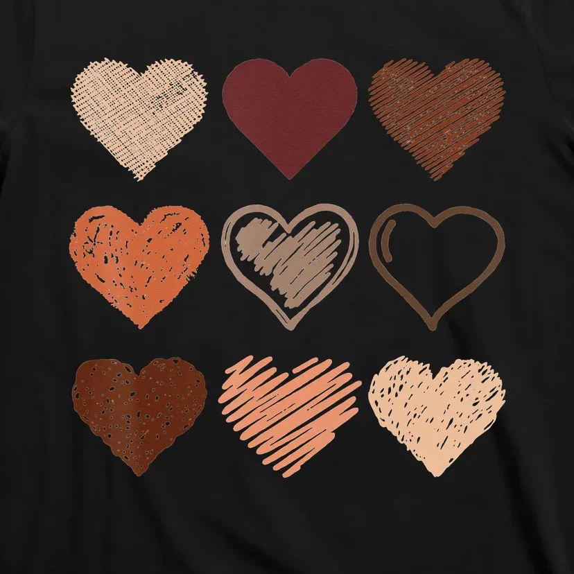 Black Pride Melanin Skin Tone Hearts Black History Month T-Shirt