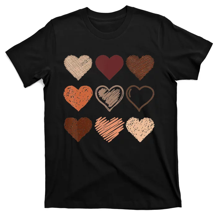 Black Pride Melanin Skin Tone Hearts Black History Month T-Shirt