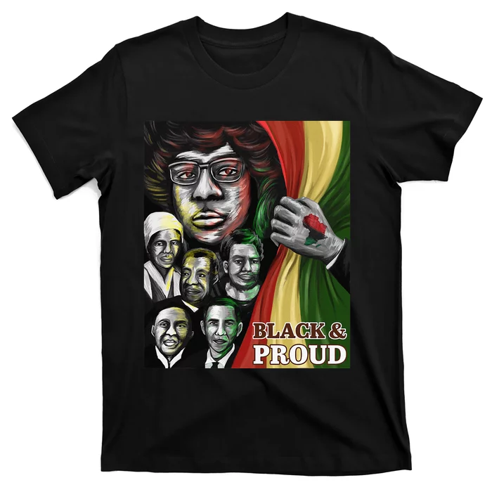 Black & Proud Melanin Black Leaders Flag Black History Month T-Shirt