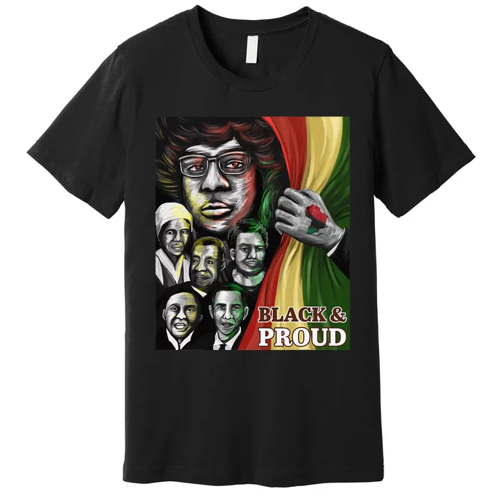 Black & Proud Melanin Black Leaders Flag Black History Month Premium T-Shirt