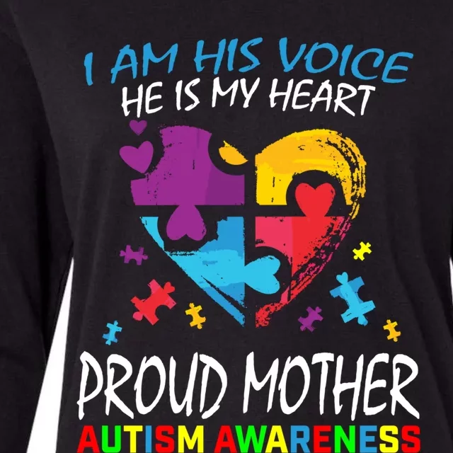 Blue Proud Mother Autism Awareness Mom Son I Am His Voice Gift Womens Cotton Relaxed Long Sleeve T-Shirt