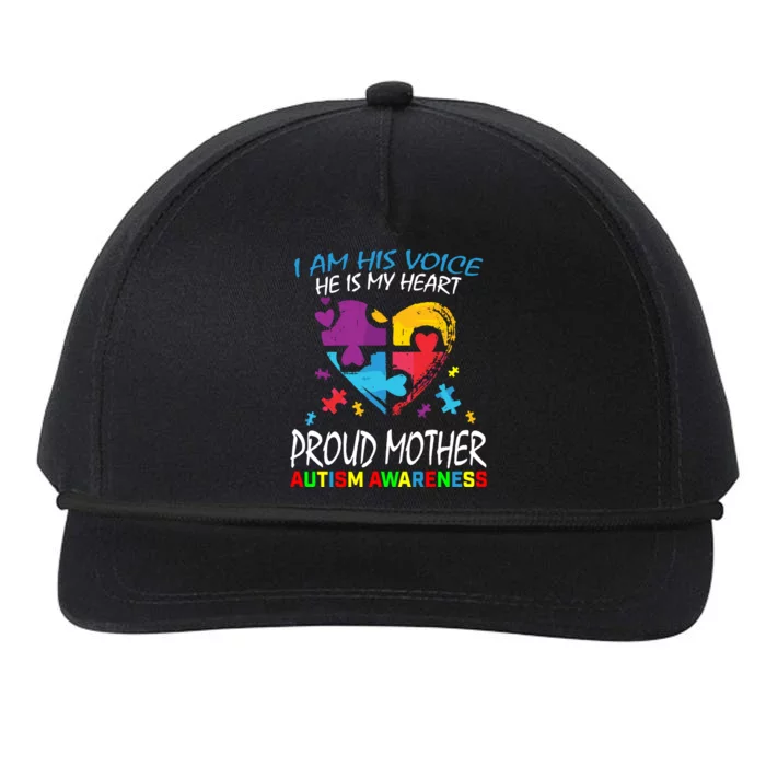 Blue Proud Mother Autism Awareness Mom Son I Am His Voice Gift Snapback Five-Panel Rope Hat