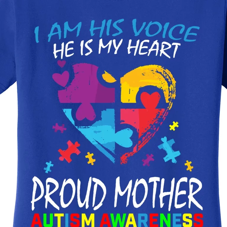 Blue Proud Mother Autism Awareness Mom Son I Am His Voice Gift Women's T-Shirt