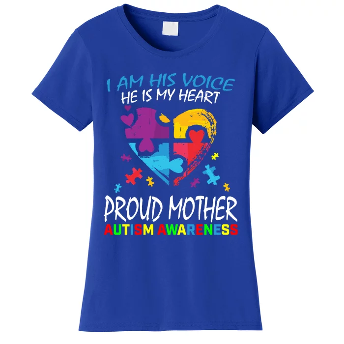 Blue Proud Mother Autism Awareness Mom Son I Am His Voice Gift Women's T-Shirt