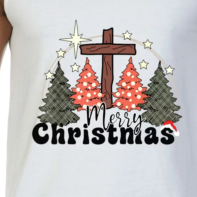 Buffalo Plaid Merry Christmas Tree Christian Cross Jesus Comfort Colors® Tank Top