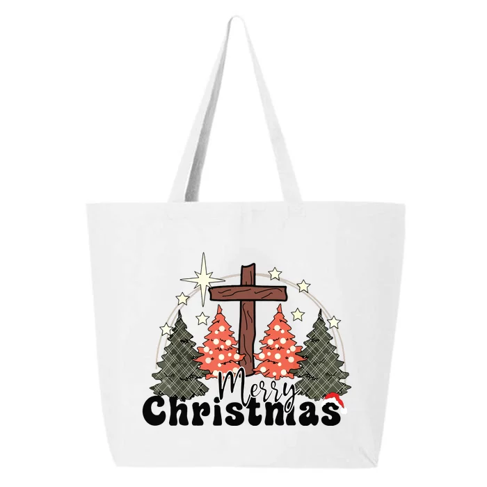 Buffalo Plaid Merry Christmas Tree Christian Cross Jesus 25L Jumbo Tote