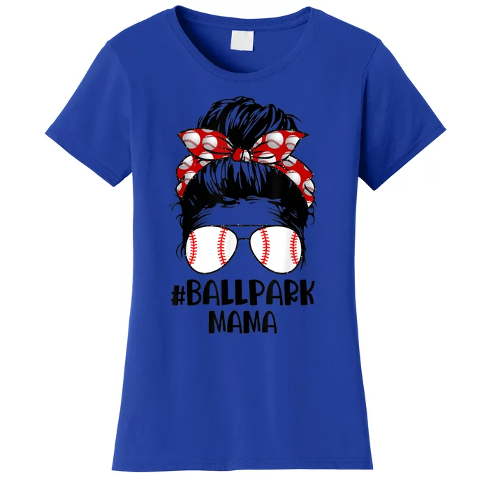 Ball Park Mama Baseball Softball Mother's Day Mom Messy Bun Cute Gift Women's T-Shirt