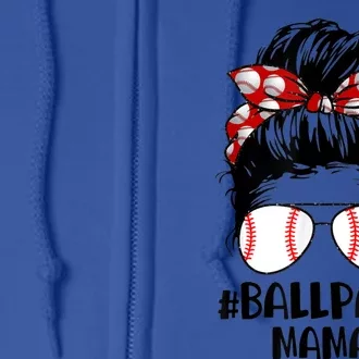 Ball Park Mama Baseball Softball Mother's Day Mom Messy Bun Cute Gift Full Zip Hoodie