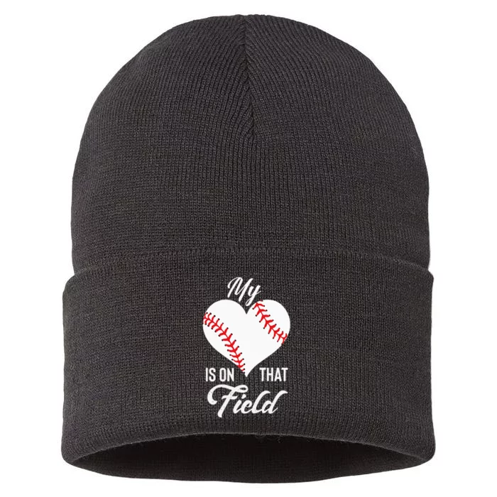 Baseball Player's Mom Or Dad Quote Baseball Fan Or Lover Sustainable Knit Beanie