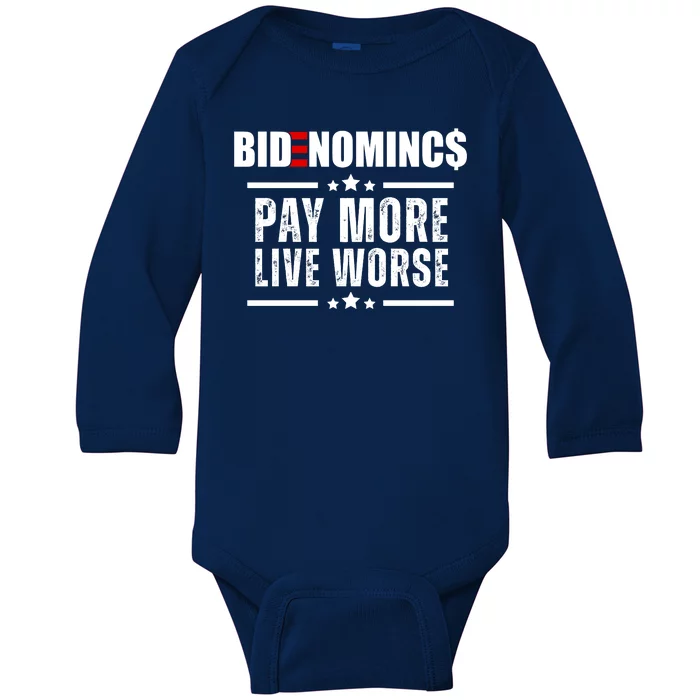 Bidenomics Pay More Live Worse Funny Anti Joe Biden Baby Long Sleeve Bodysuit