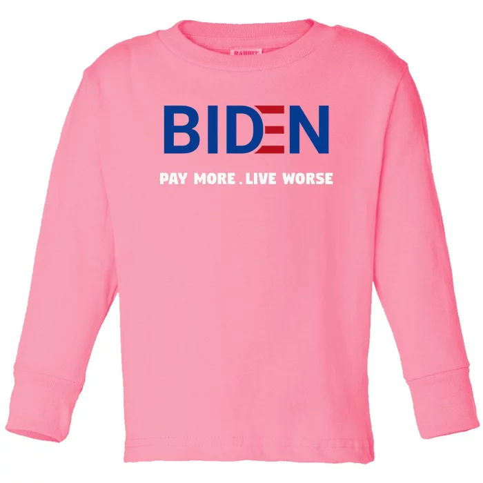 Biden Pay More Live Worse Funny Political Economy Humor Pun Toddler Long Sleeve Shirt