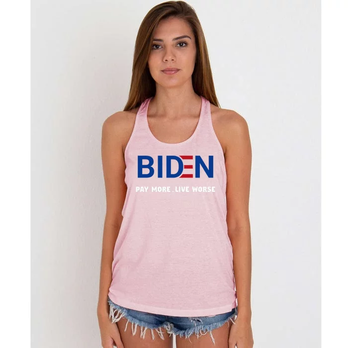 Biden Pay More Live Worse Funny Political Economy Humor Pun Women's Knotted Racerback Tank