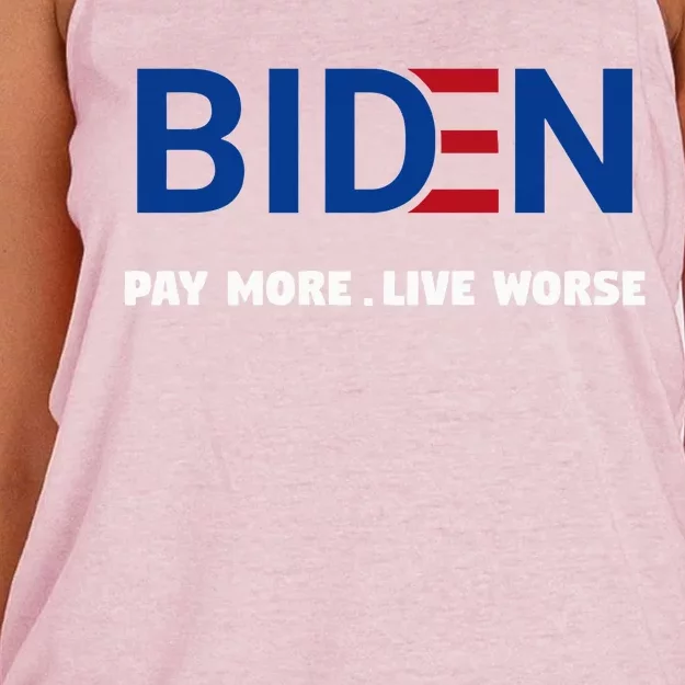 Biden Pay More Live Worse Funny Political Economy Humor Pun Women's Knotted Racerback Tank