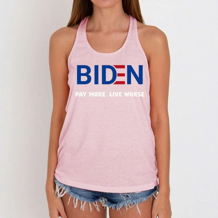 Biden Pay More Live Worse Funny Political Economy Humor Pun Women's Knotted Racerback Tank