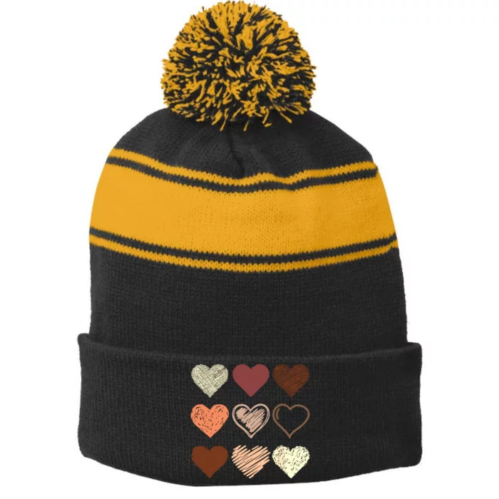 Black Pride Melanin Skin Tone Hearts Black History Month Stripe Pom Pom Beanie