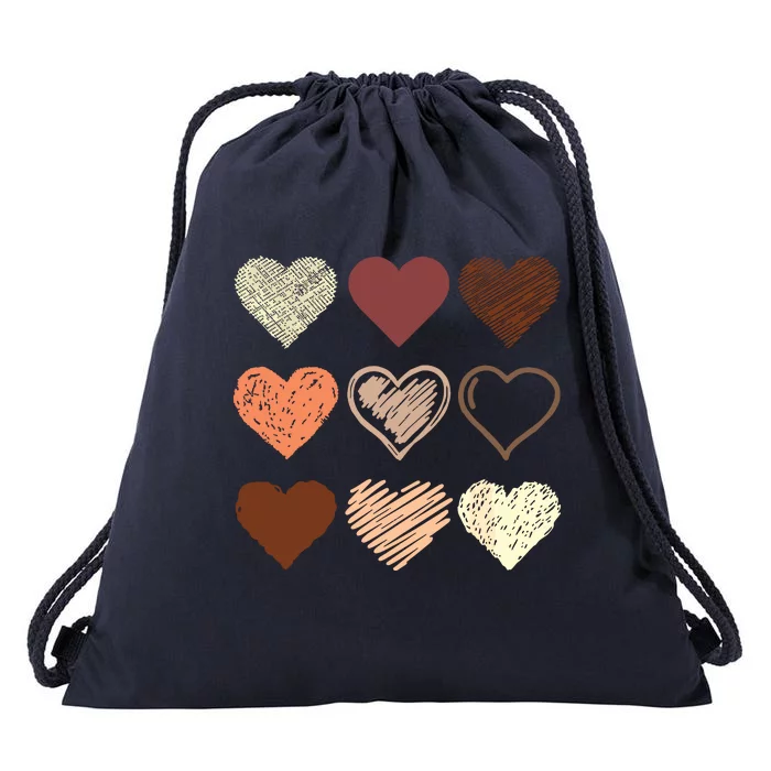 Black Pride Melanin Skin Tone Hearts Black History Month Drawstring Bag