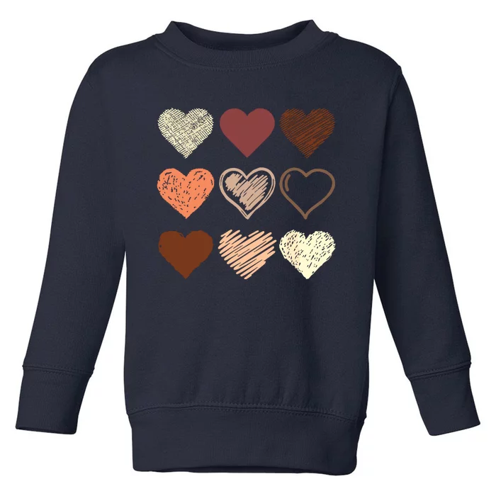 Black Pride Melanin Skin Tone Hearts Black History Month Toddler Sweatshirt