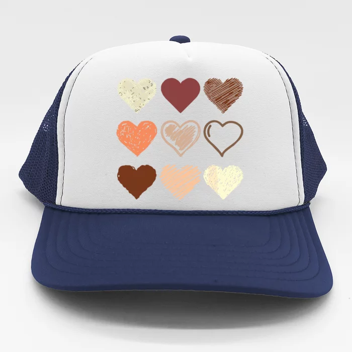 Black Pride Melanin Skin Tone Hearts Black History Month Trucker Hat