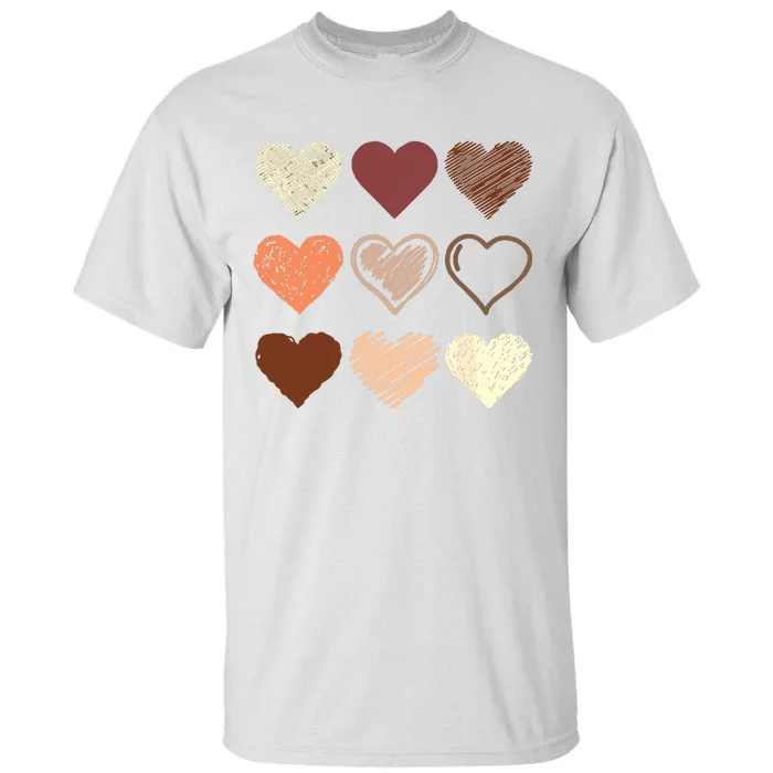 Black Pride Melanin Skin Tone Hearts Black History Month Tall T-Shirt