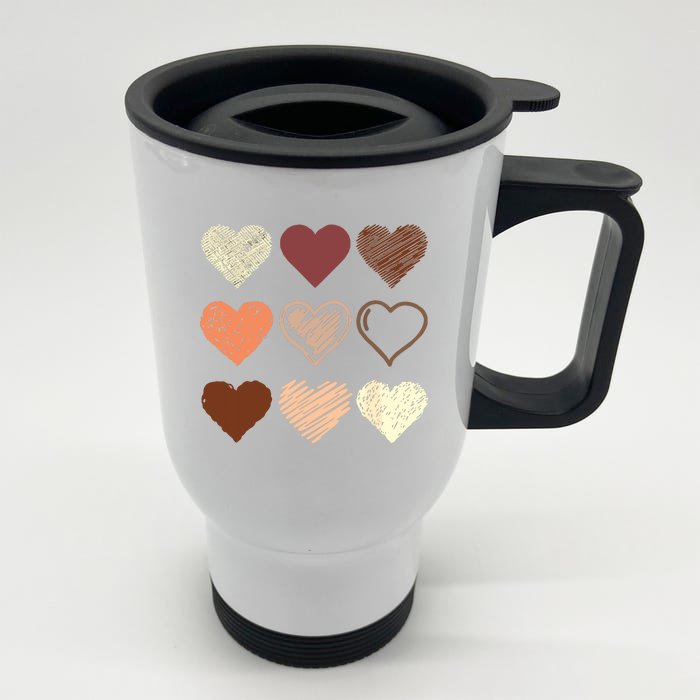 Black Pride Melanin Skin Tone Hearts Black History Month Front & Back Stainless Steel Travel Mug