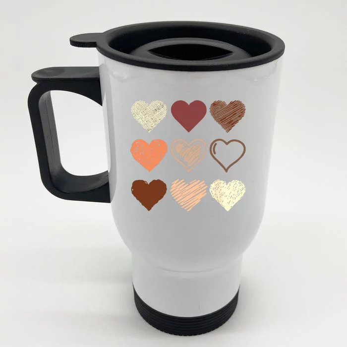 Black Pride Melanin Skin Tone Hearts Black History Month Front & Back Stainless Steel Travel Mug