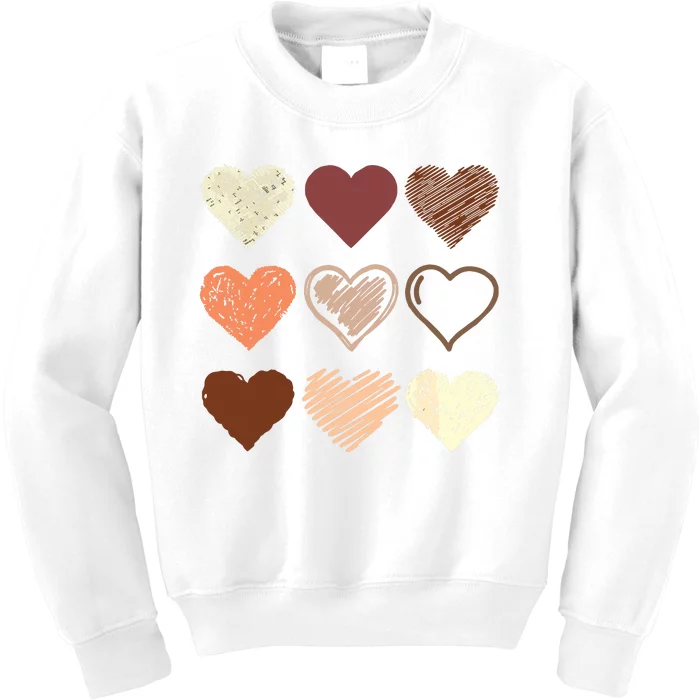 Black Pride Melanin Skin Tone Hearts Black History Month Kids Sweatshirt