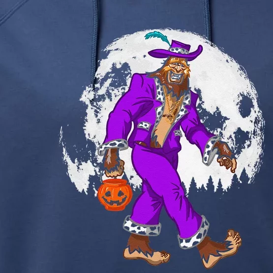 Bigfoot Pimp Moon Halloween Pumpkin Funny Sasquatch DOTD Gift Performance Fleece Hoodie