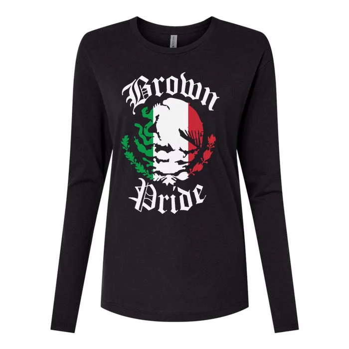 Brown Pride Mexican Flag Gift Womens Cotton Relaxed Long Sleeve T-Shirt