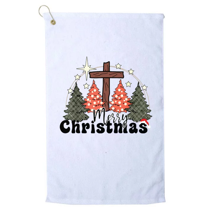 Buffalo Plaid Merry Christmas Tree Christian Cross Jesus Platinum Collection Golf Towel