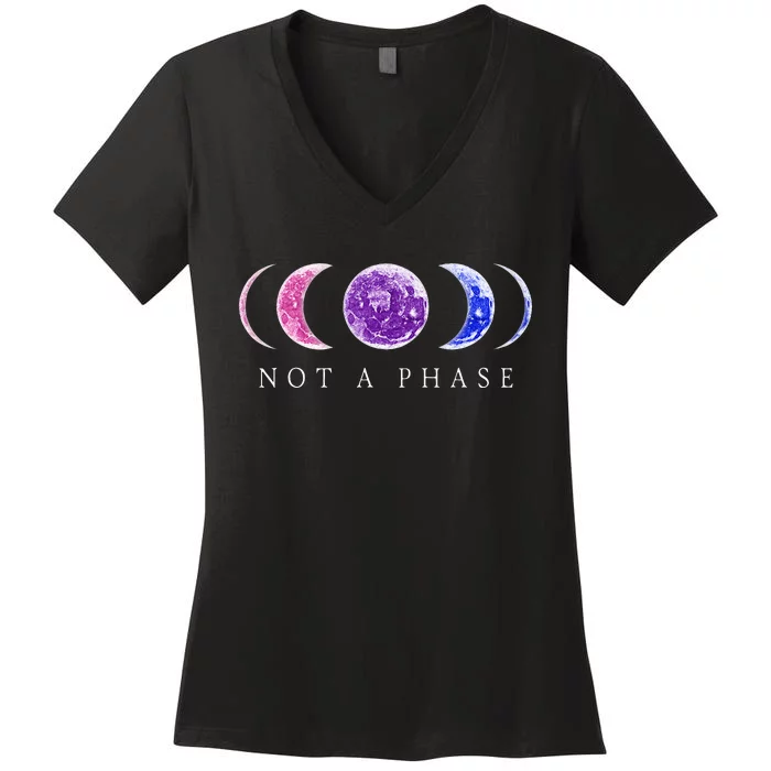 Bi Pride Not a Phase Moon Phase Bisexual Colors Women's V-Neck T-Shirt