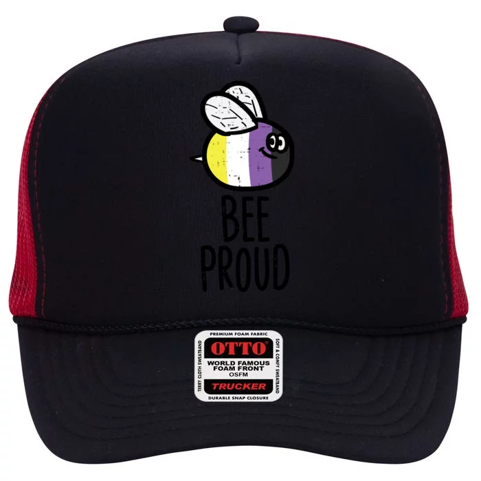 Bee Proud Nonbinary Pride Non Binary Enby Nb Flag Lgbtq Funny Gift High Crown Mesh Trucker Hat