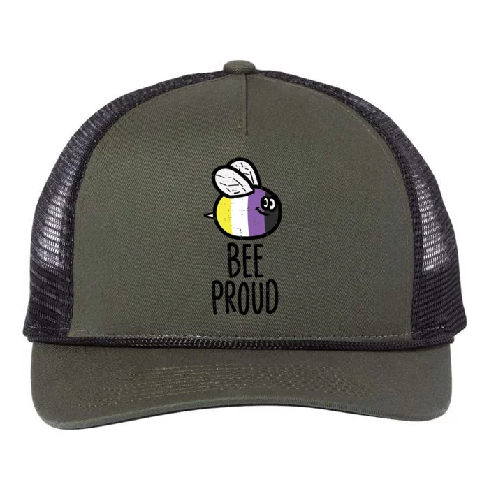 Bee Proud Nonbinary Pride Non Binary Enby Nb Flag Lgbtq Funny Gift Retro Rope Trucker Hat Cap